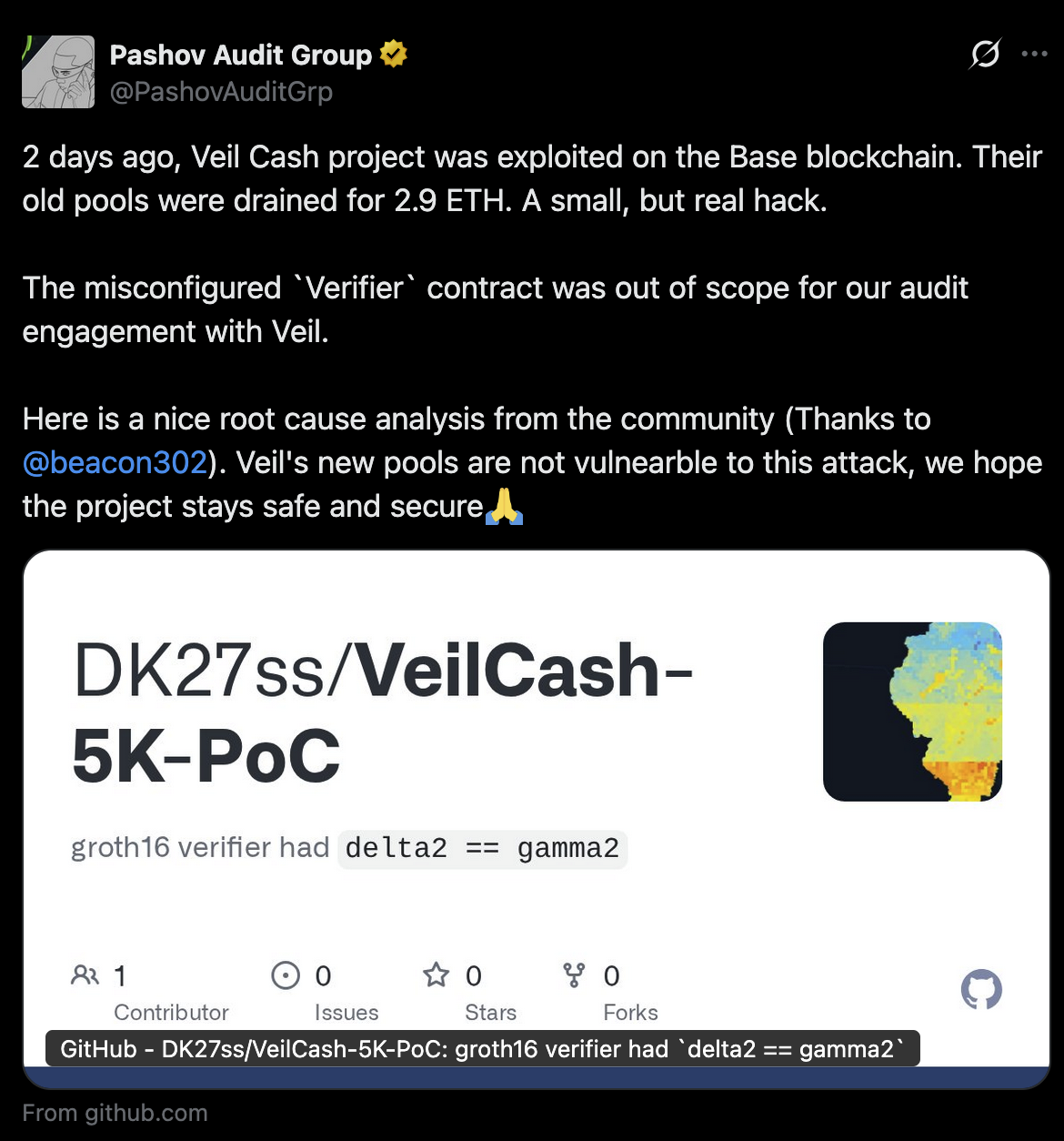 Veil Hack Tweet
